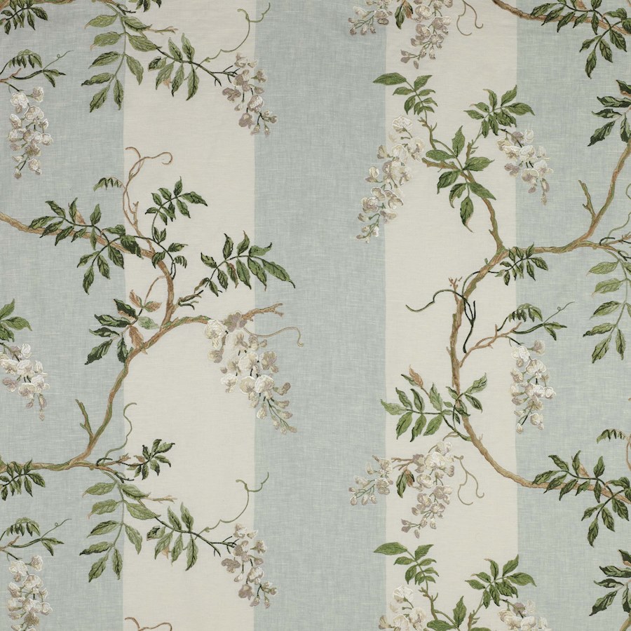 Alderney Stripe Fabric in White/Aqua by Colefax and Fowler