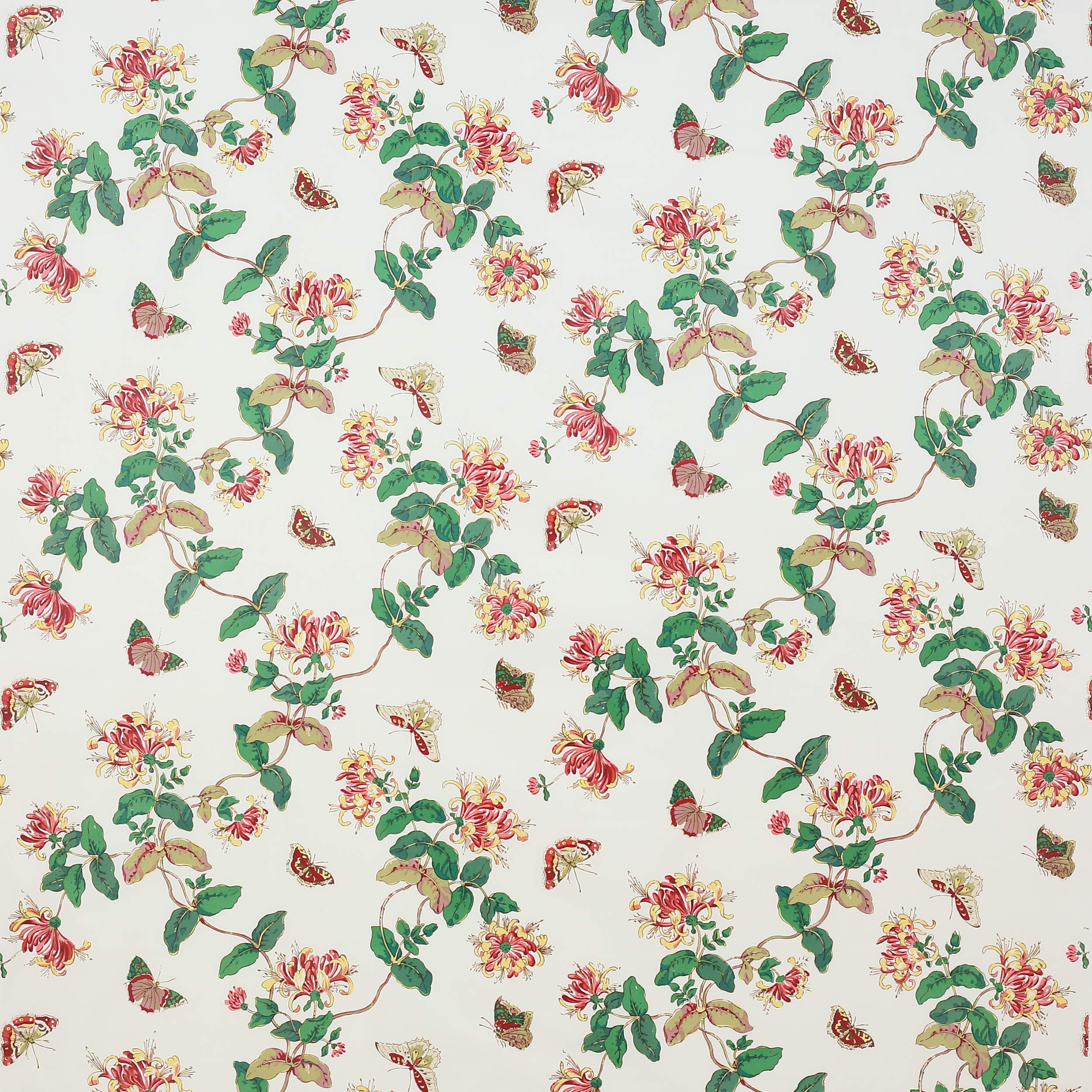 Honeysuckle Fabric in Red Chintz by Colefax and Fowler